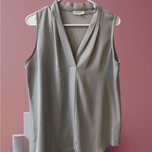 Calvin Klein Green Sleeveless Blouse with Mandarin Collar